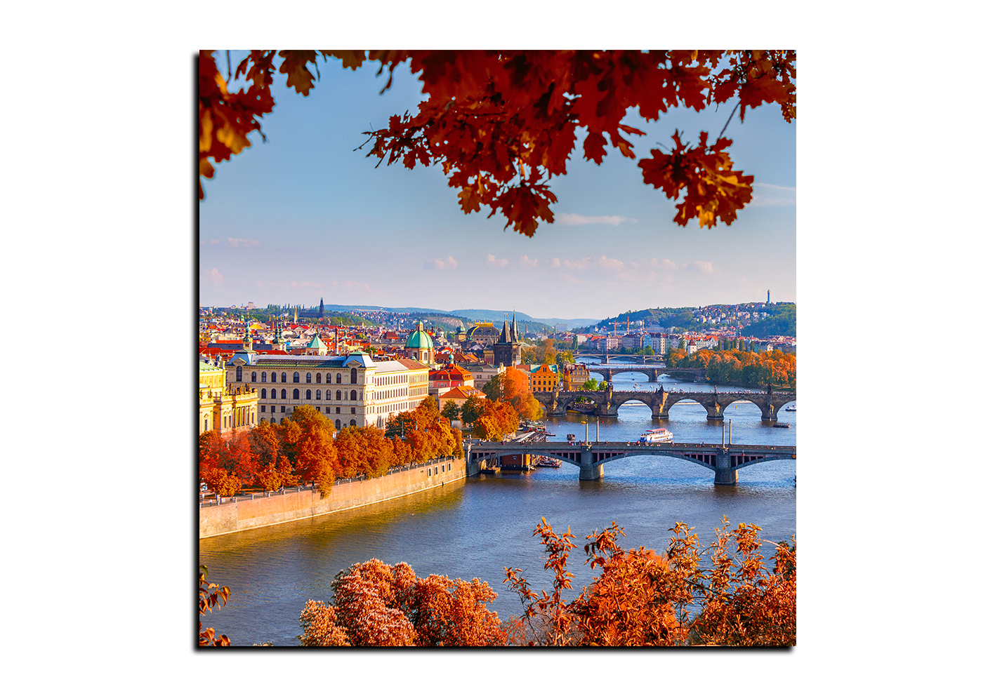 Obraz na plátně - Řeka Vltava a Karlův most - čtverec